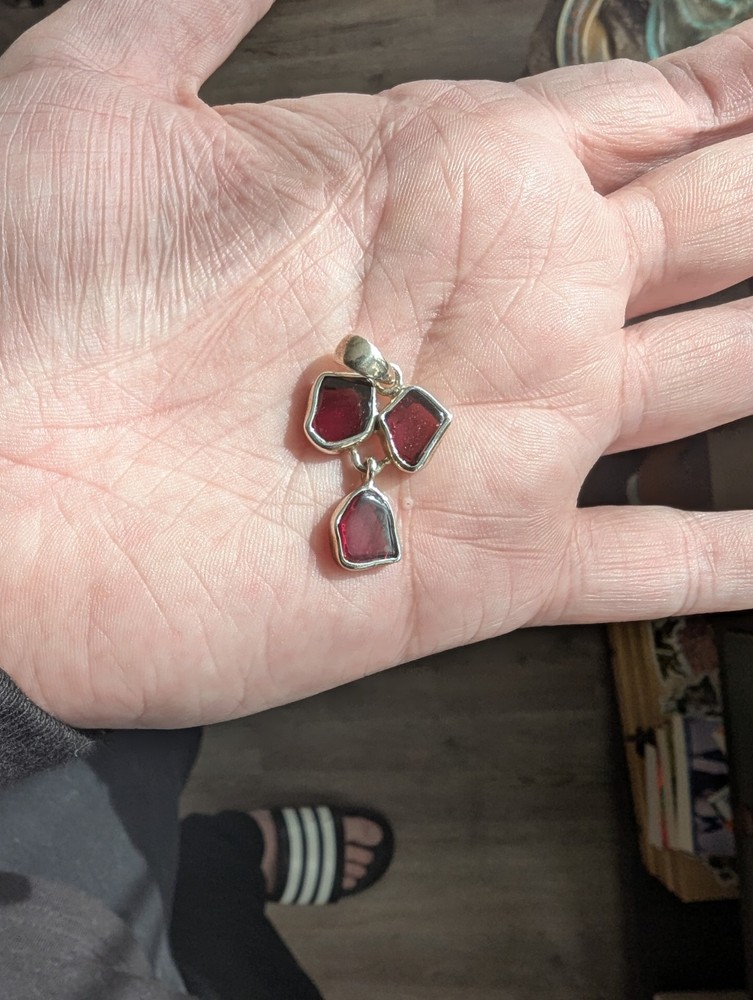 Sterling Silver And Garnet Pendant 1.5inch