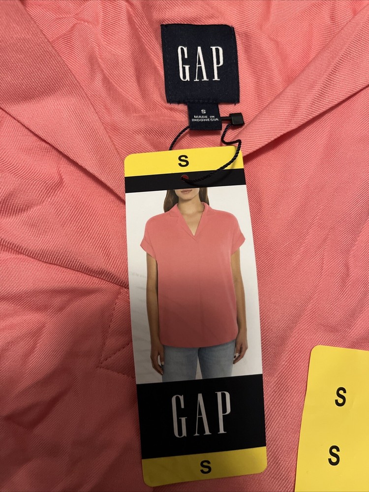 GAP Women's V-Neck Short Sleeve Blouse, Pink, Size S -Bjk