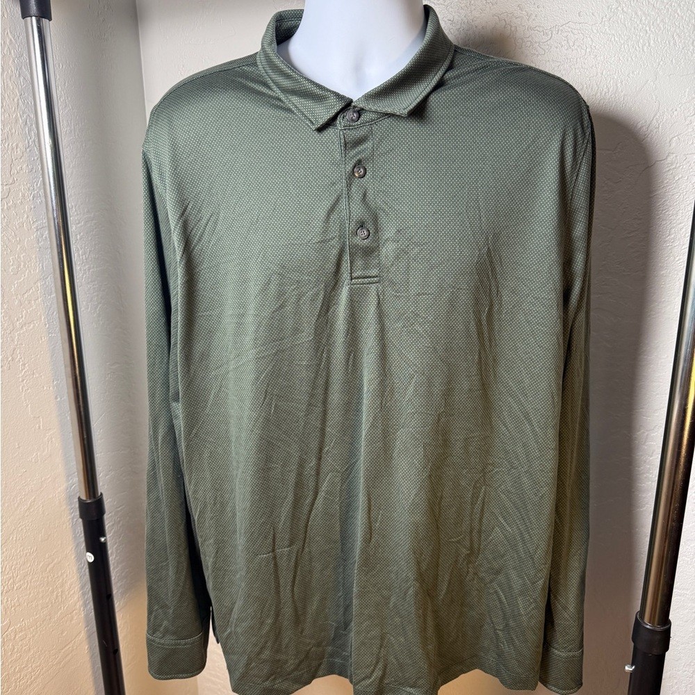 UNTUCKit Diamond Birdseye Long Sleeve Polo XXL Green Damaschino 100% Cotton