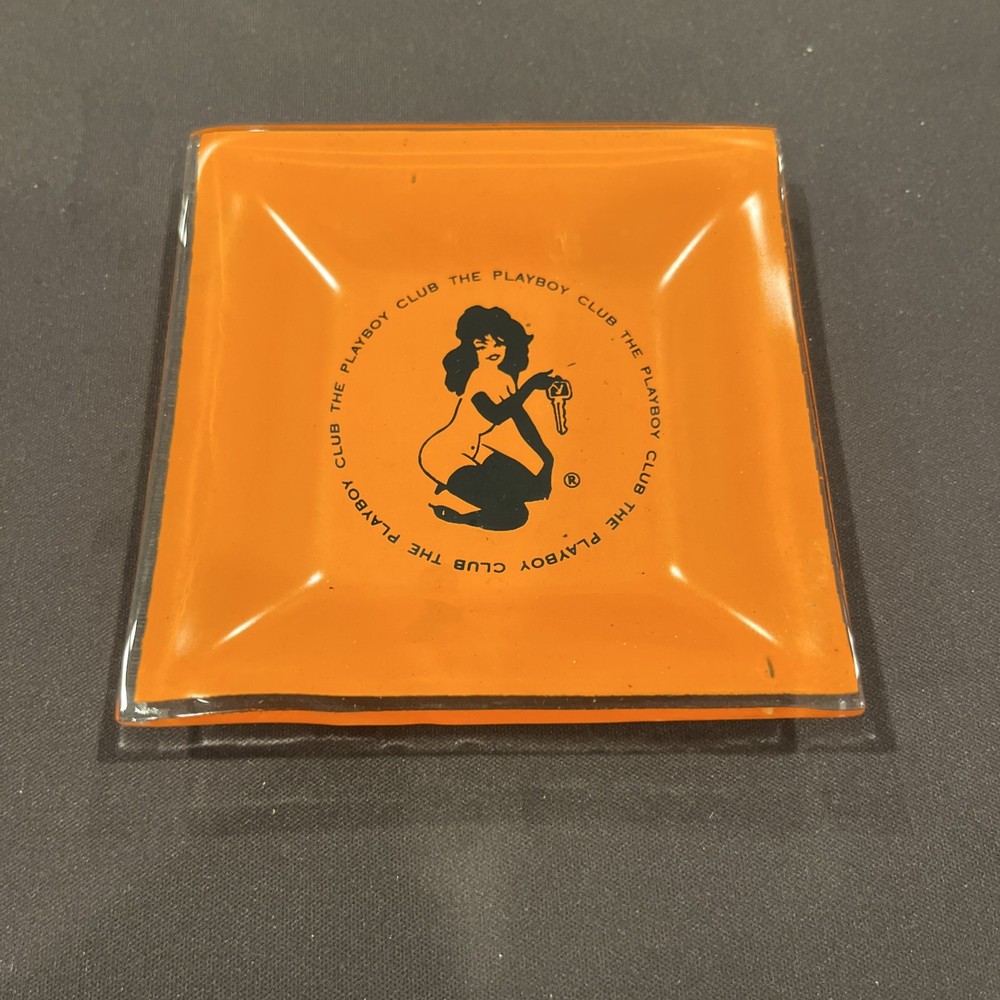 Vintage 1960's The Playboy Club Orange Glass Ashtray Dish Tray Collectible