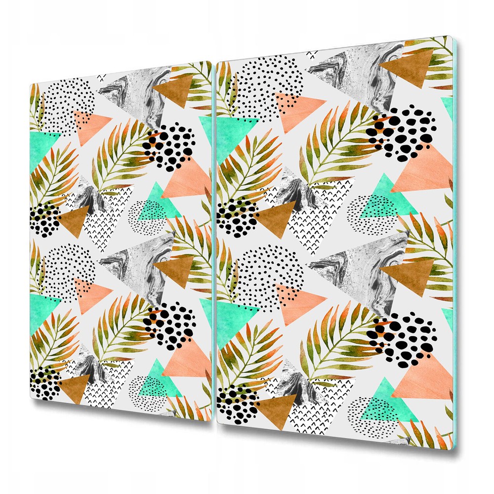Tempered Glass Chopping Board Abstract Tropic  Exotic  Dots and Leaves  2x30x52