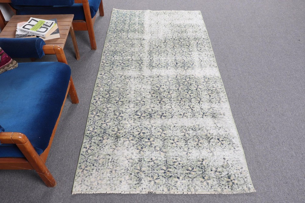 Turkish 3,3x6,9 ft Rug, Accent Vintage Rug, Blue White Plants & trees Rug