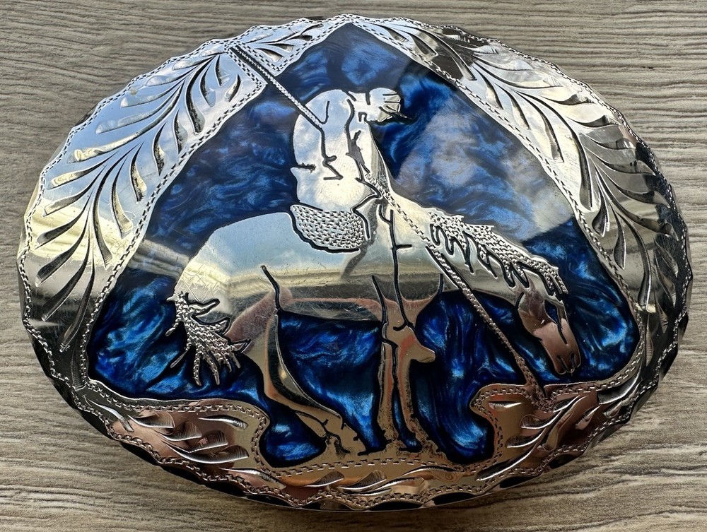 Vintage 80’s **End of the Trail** Southwestern Design Belt Buckle Signed