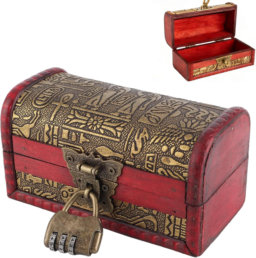 Vintage Wooden Box with Lock, Antique Wooden Treasure Chest with Lock,Small W...
