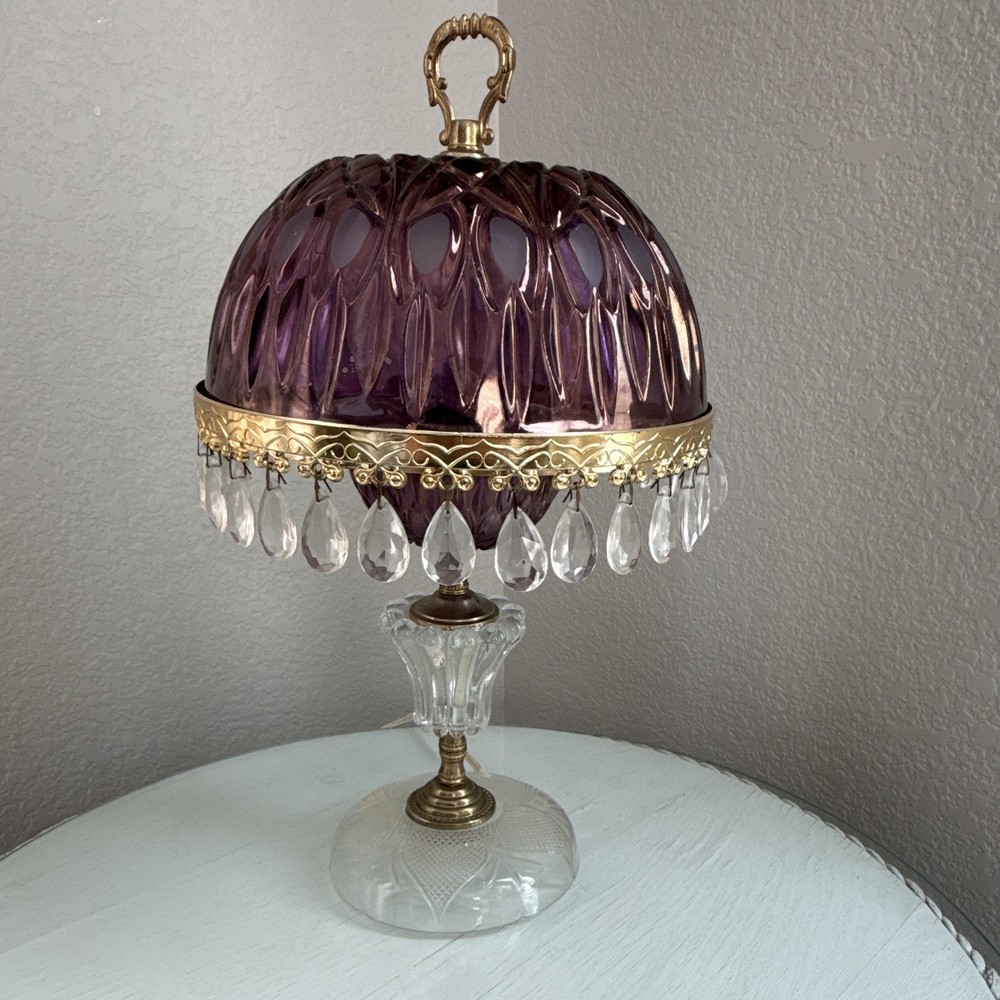 VTG Michelotti Purple Crystal Glass Prism Boudoir Parlor Lamp 16
