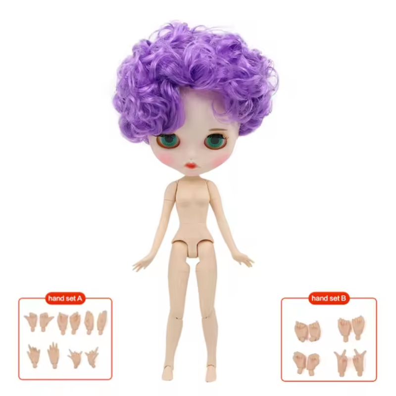 Neo Blythe Doll with Matte Face Curly Hair 4 Color Eyes BJD Toy