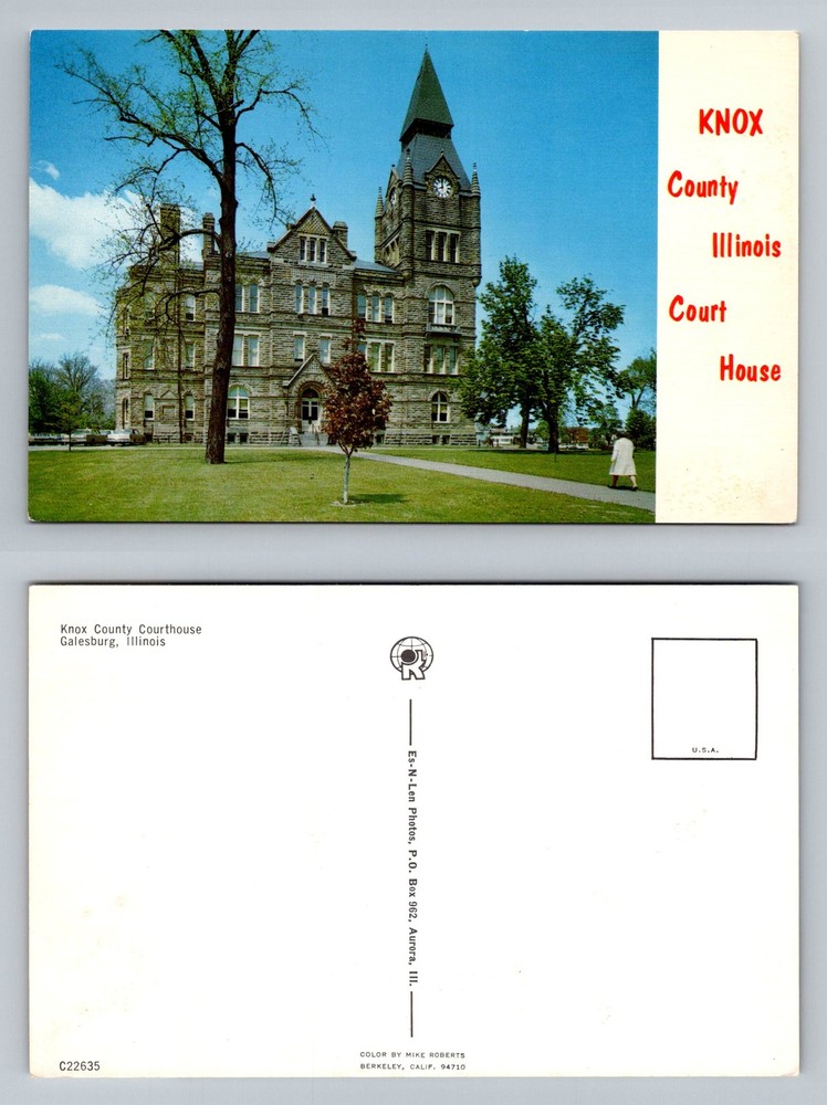 Galesburg, IL-Illinois, Knox County Courthouse Clock Tower Lawn Vintage Postcard