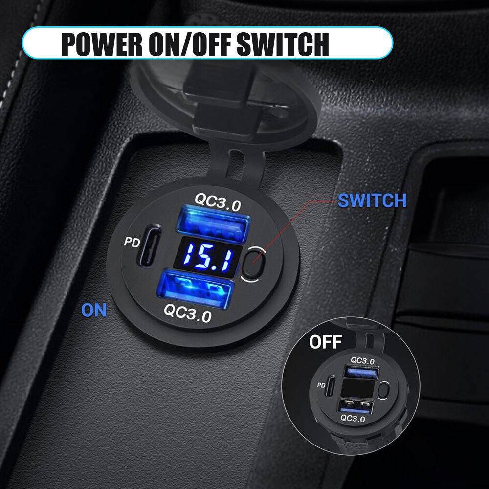 Car Charger Outlet Socket Adapter PD QC3.0 USB Fast Charging Charger Accessories