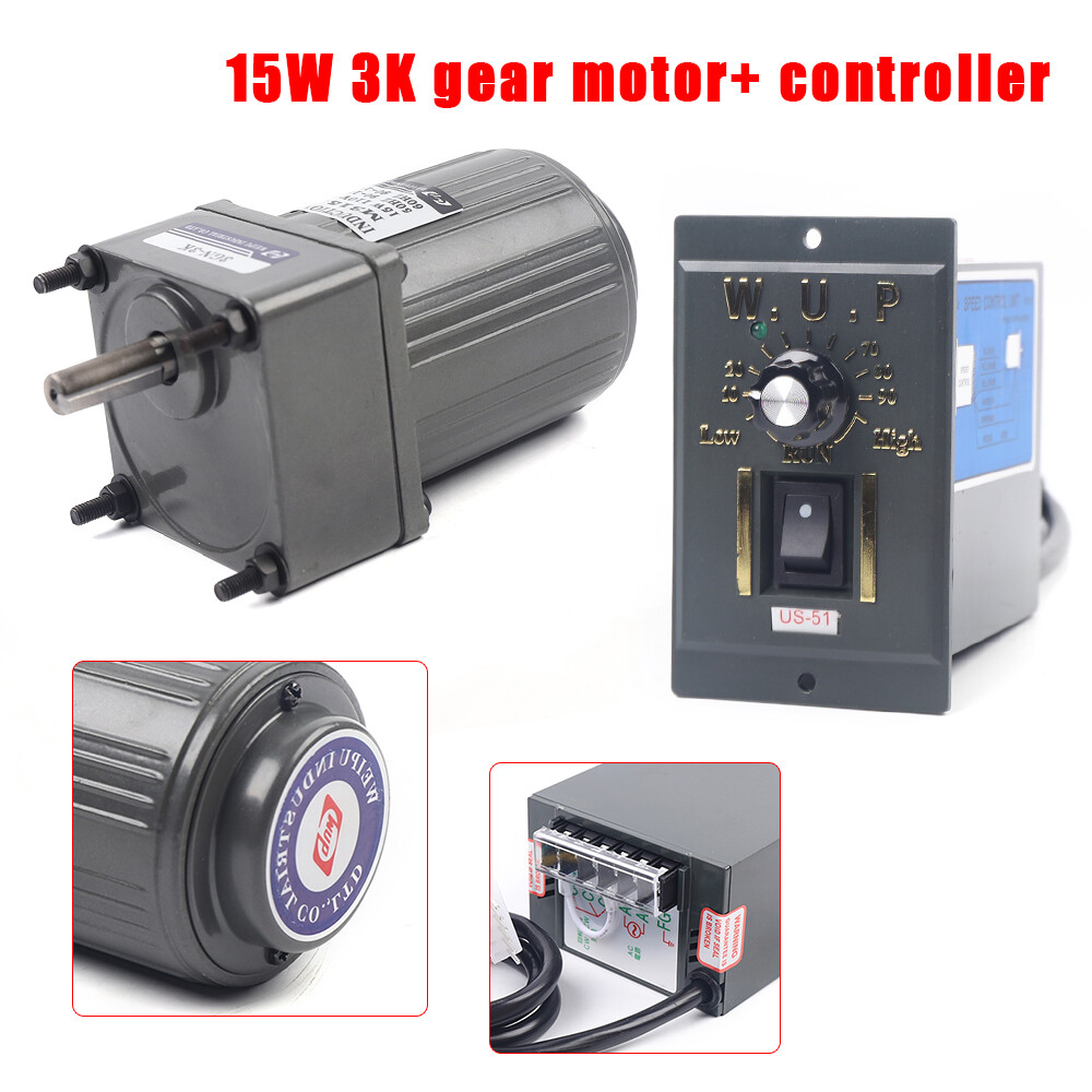 110V AC Gear Motor Electric + Variable Speed Controller 1:3 0-450 RPM 15W Motor