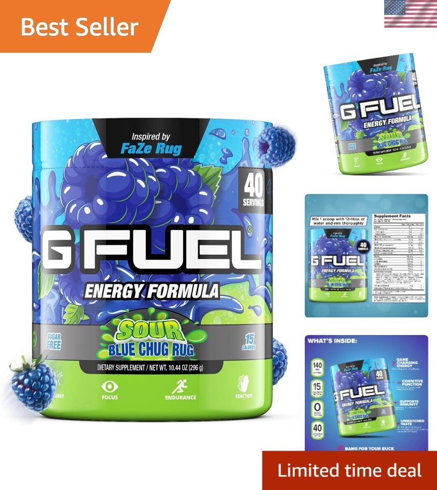 Pre Workout Focus Amino Energy Powder Chug Rug Sour Blue Raspberry 10.44oz