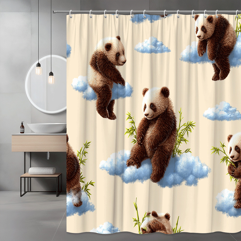 Panda Bear and Clouds Shower Curtain, Cute Animal Print