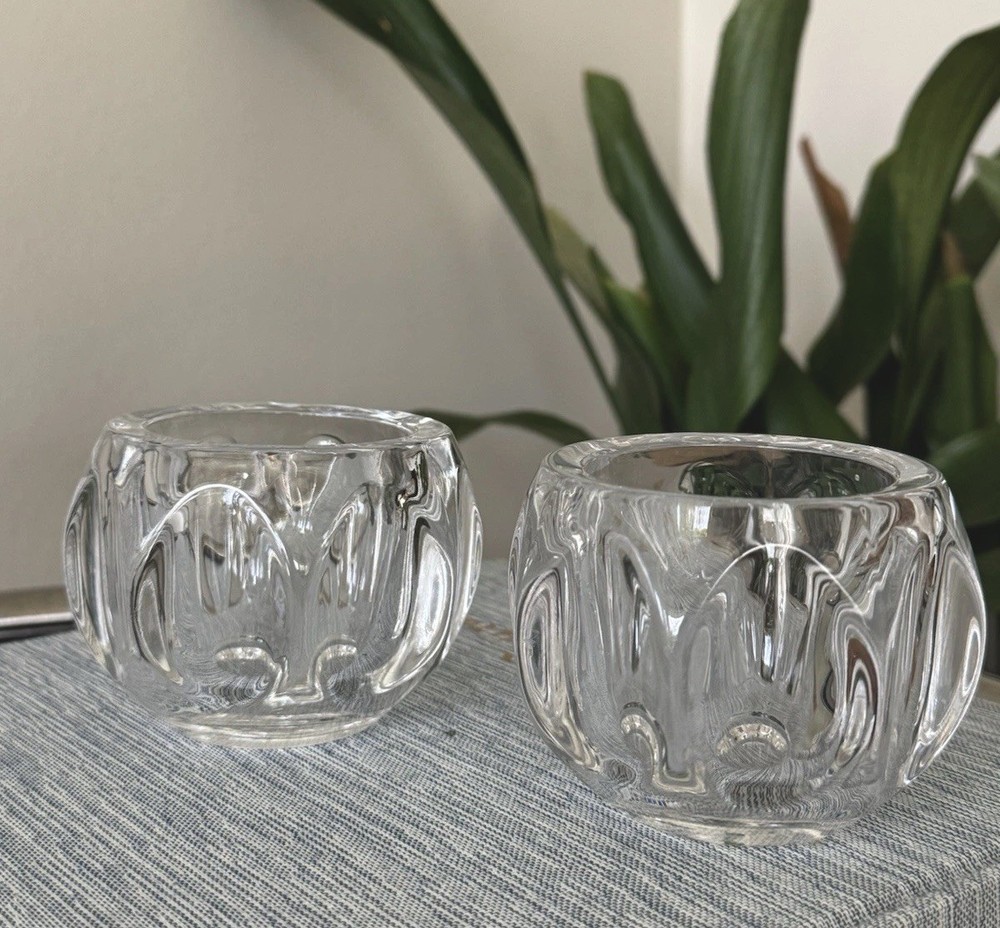 Vintage MCM Danish DANSK Heavy Lead Crystal Votive / Candle Holder, Set of Two