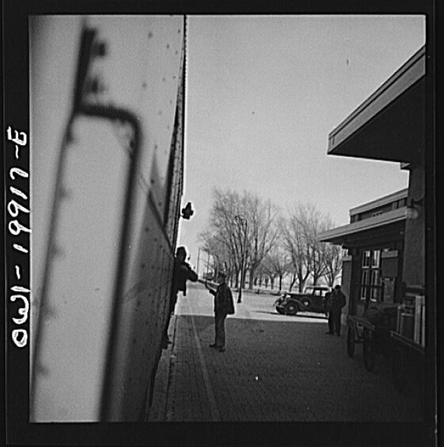 Photo:Winter Street Scene 1930s Men by Building and Truck