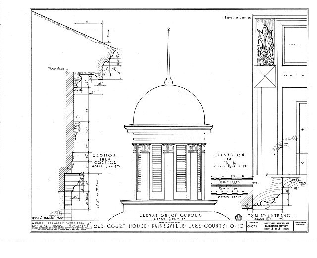 Photo:Painesville Ohio 1930s Old Courthouse Cupola Architectural Drawing