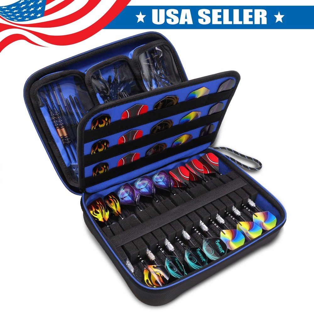 USA GEAR XL Hard Shell Dart Case, Dart Holder for 15 Darts & Accessories - Blue