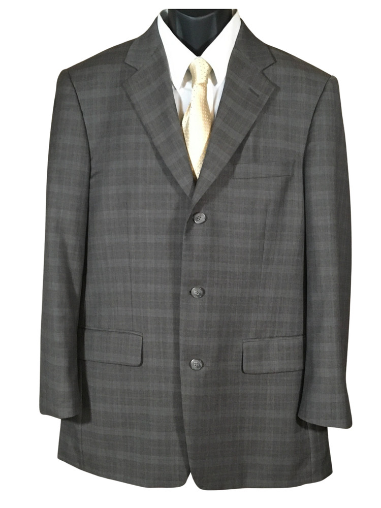 Tasso Elba Men’s Blazer 40R Brown Plaid – Reda Super 120s 100% Pure New Wool