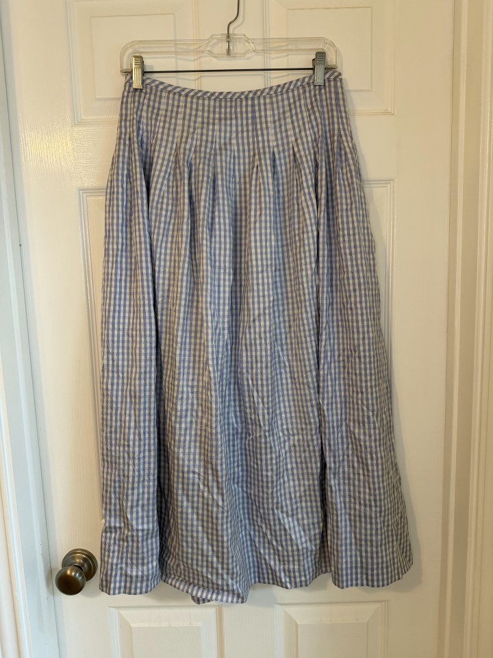 Maggy London Womens Maxi Skirt Blue White Gingham 100% Silk Lined 12