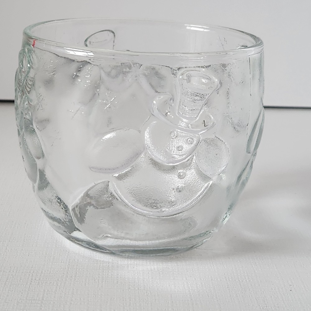 Snowman Serving Bowl Holder Candy Dish Christmas Ceramic Figurine Glass Textured