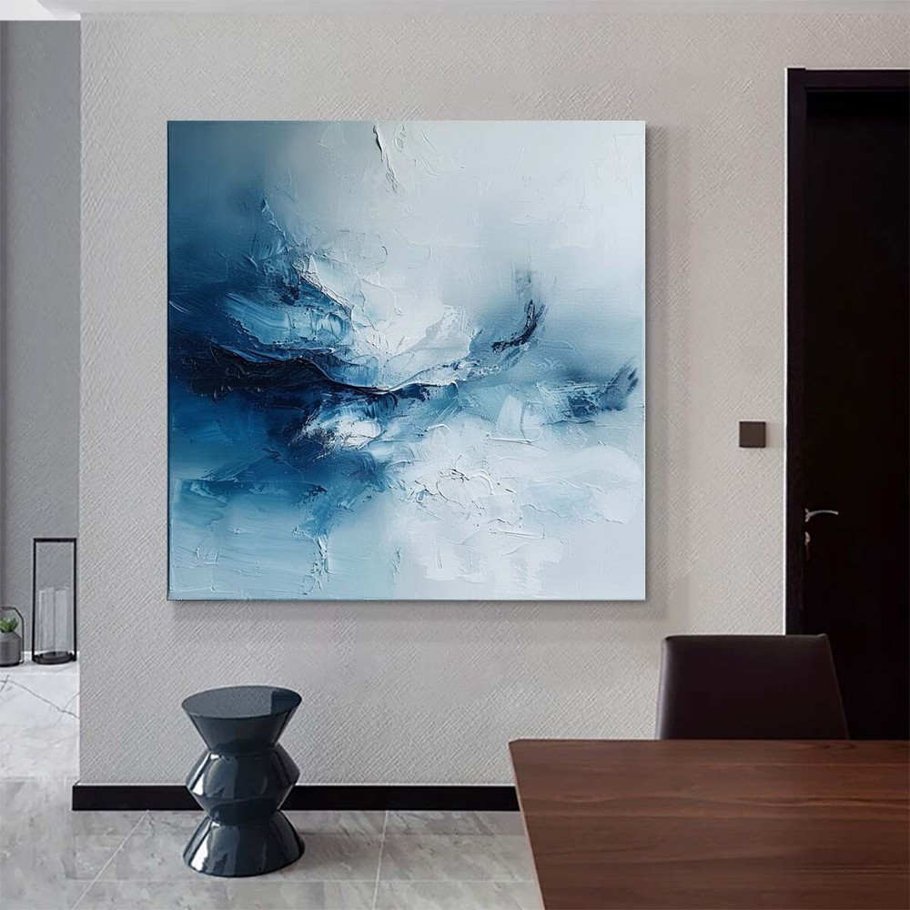 Gray Large Canvas 100% Hand-painted oil painting Abstract Home Decor Blue 31