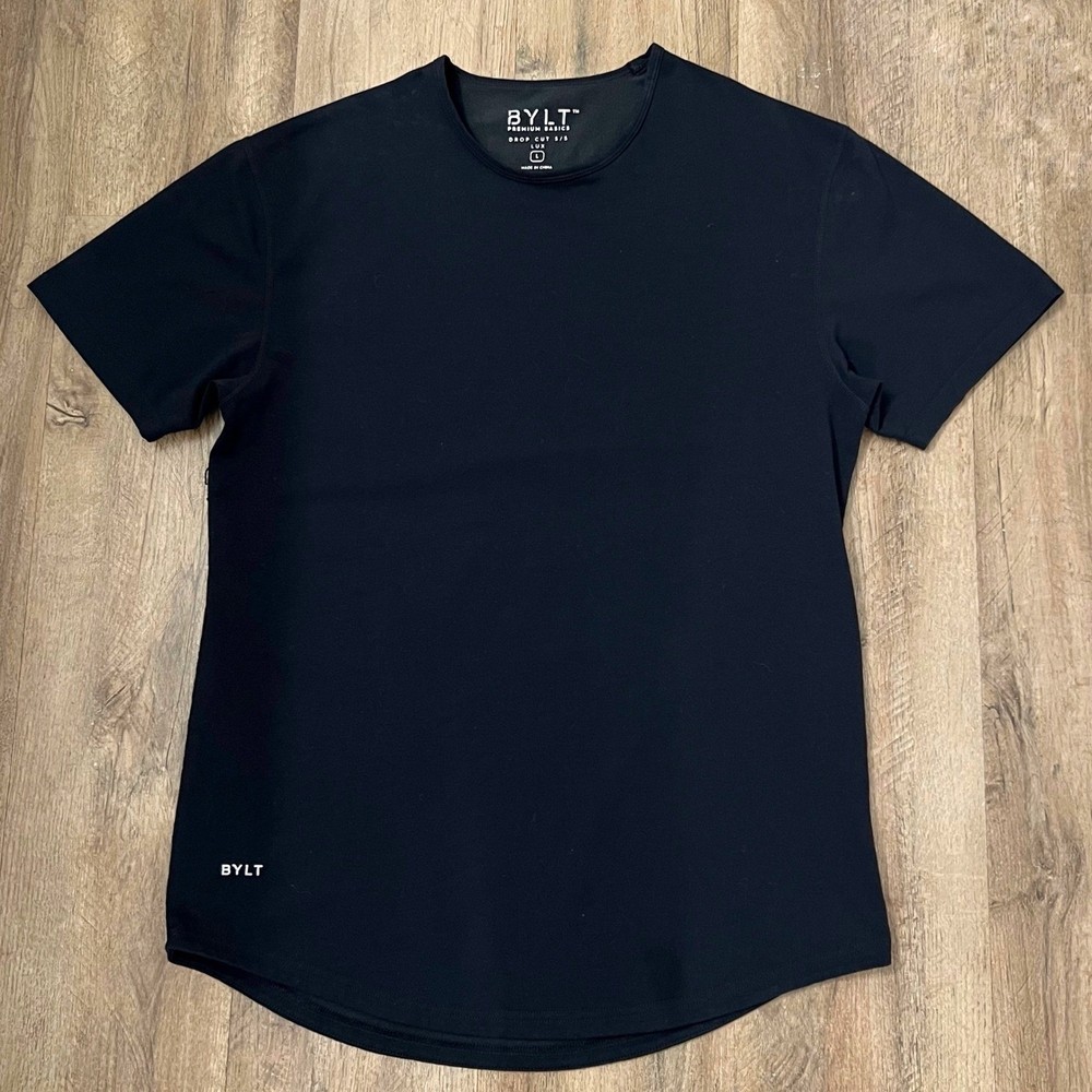 BYLT Premium Basics Drop Cut Lux T Shirt Mens Large Black Minimalist Tee