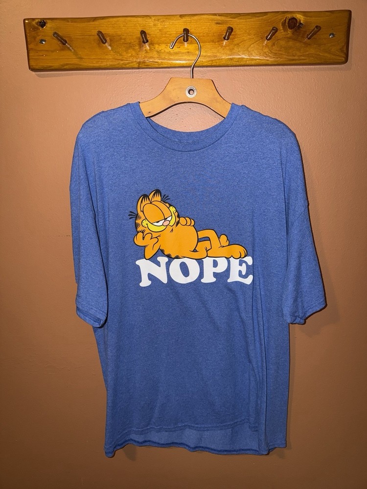 Garfield “NOPE” Graphic T-Shirt XL Blue Cartoon Cat Tee Funny Meme Shirt