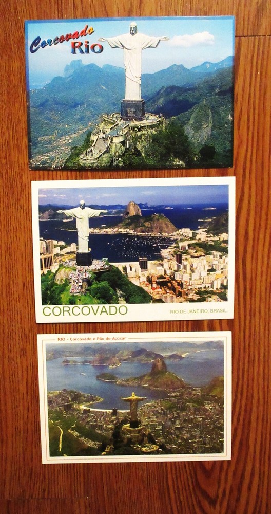 3 Vintage Rio de Janeiro Postcards - Christ the Redeemer at Corcovado