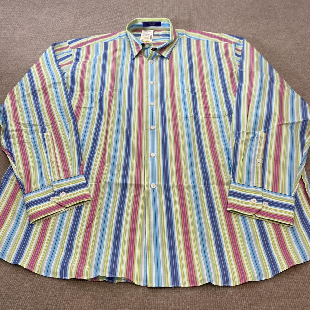 Alan Flusser Shirt Mens 2XL Multicolor Stripe Long Sleeve Button Front Casual