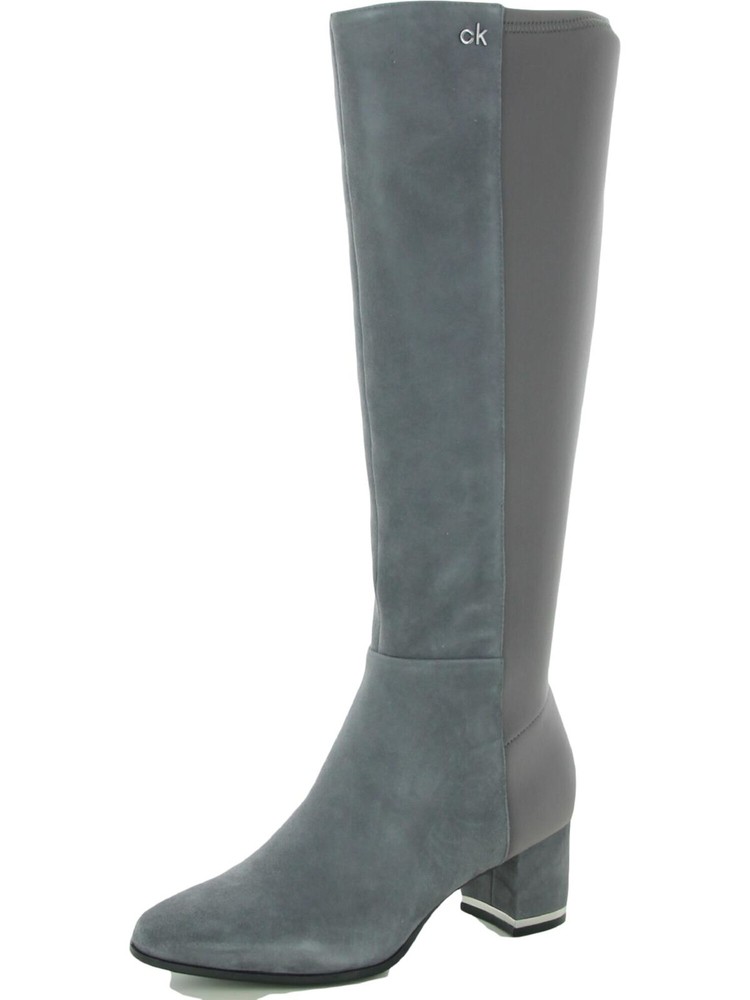 CALVIN KLEIN Womens Thunder Grey Gray Heel Back Freeda Leather Heeled Boots 5