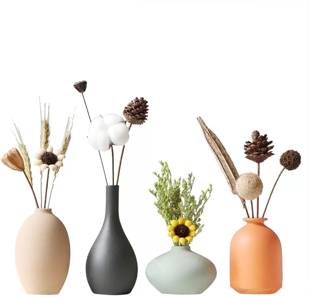 Small Ceramic Vase Set of 4 for Modern Home Decor Minimalist Bohemian,Round Matt