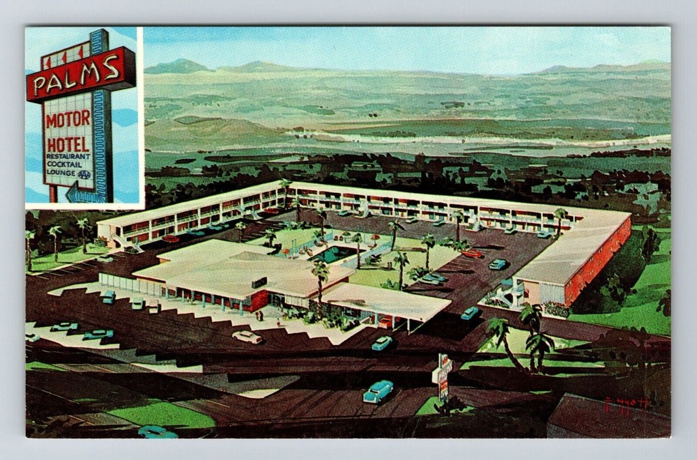 Las Cruces NM-New Mexico Palms Motor Hotel Aerial Scenic View Vintage Postcard