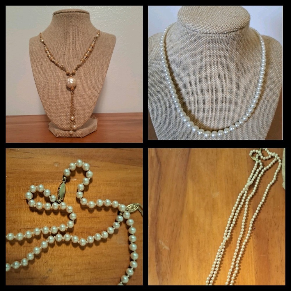 Pearl Necklace Lot 4 Vintage Mixed Lengths Faux