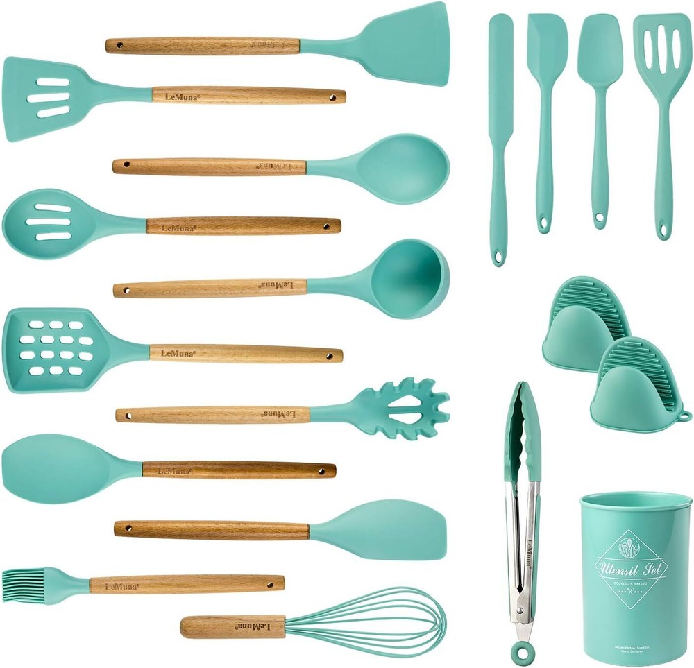 LeMuna Cooking Utensils Set, 18pcs Kitchen Silicone Utensils, Heat Resistant Non
