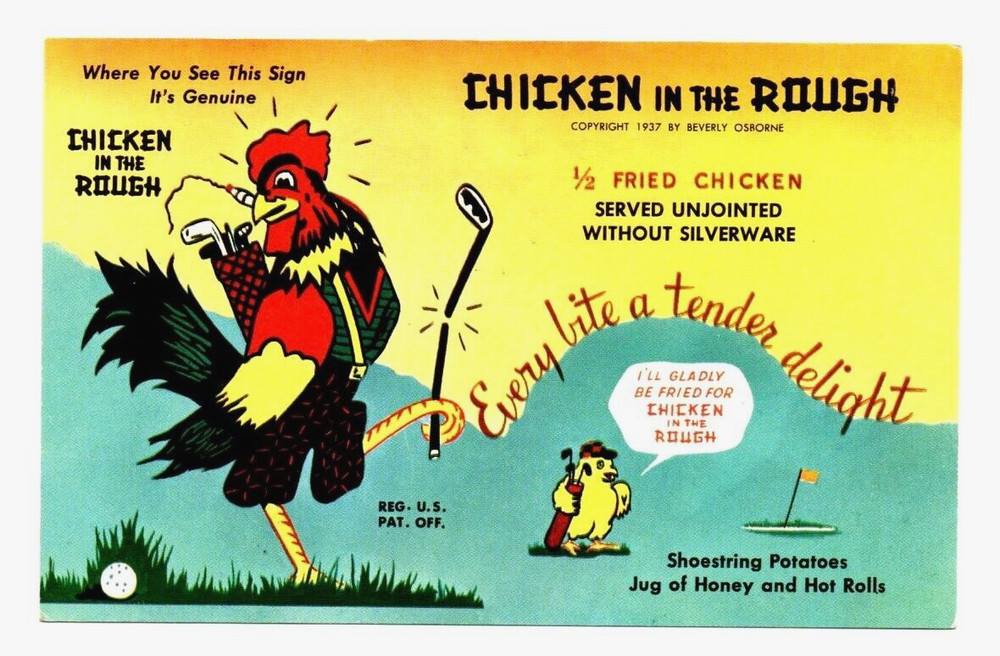 Antique Postcard Chicken in the Rough Restaurant Oklahoma City Humor
