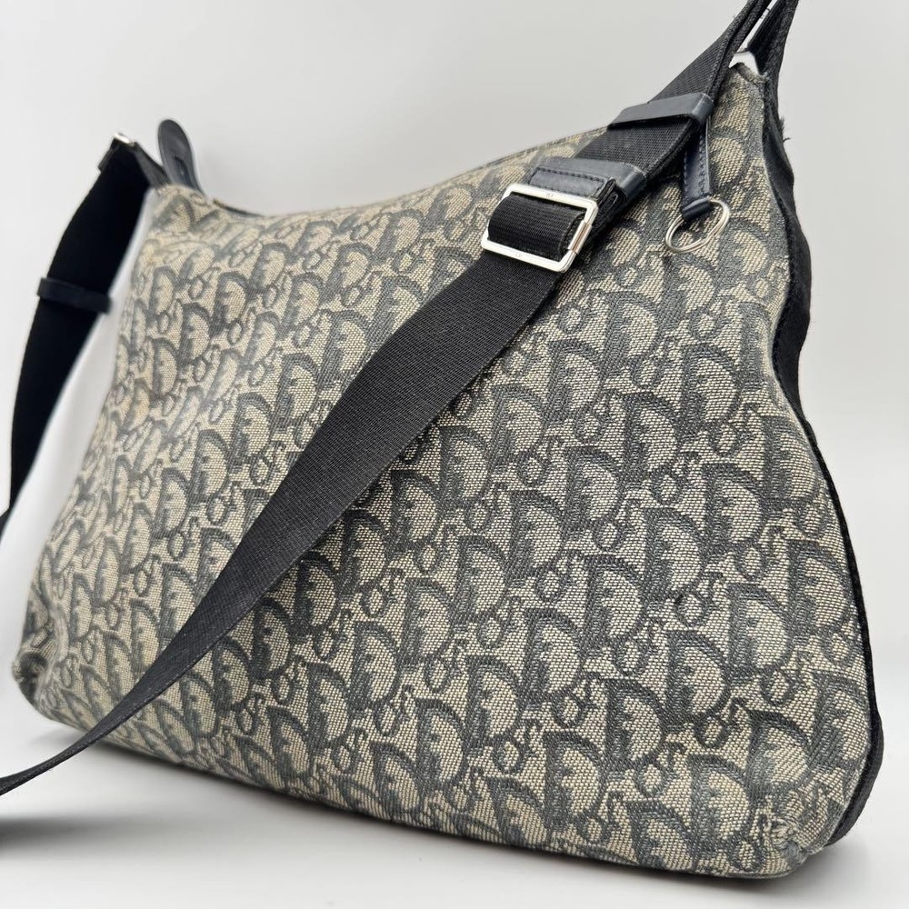 Christian Dior Vintage Trotter Canvas Shoulder Tote Bag in Beige