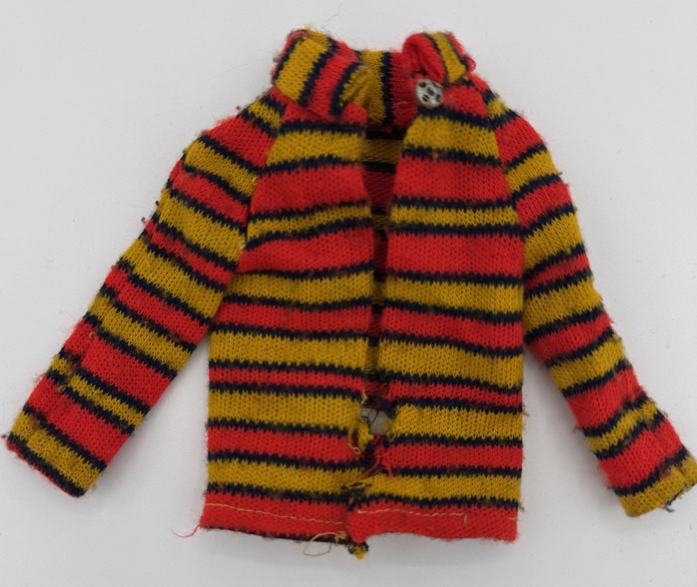 1970s MATTEL KEN's  Doll Sweater w/TAG Red Yellow Black Strip Ski Scene BARBIE