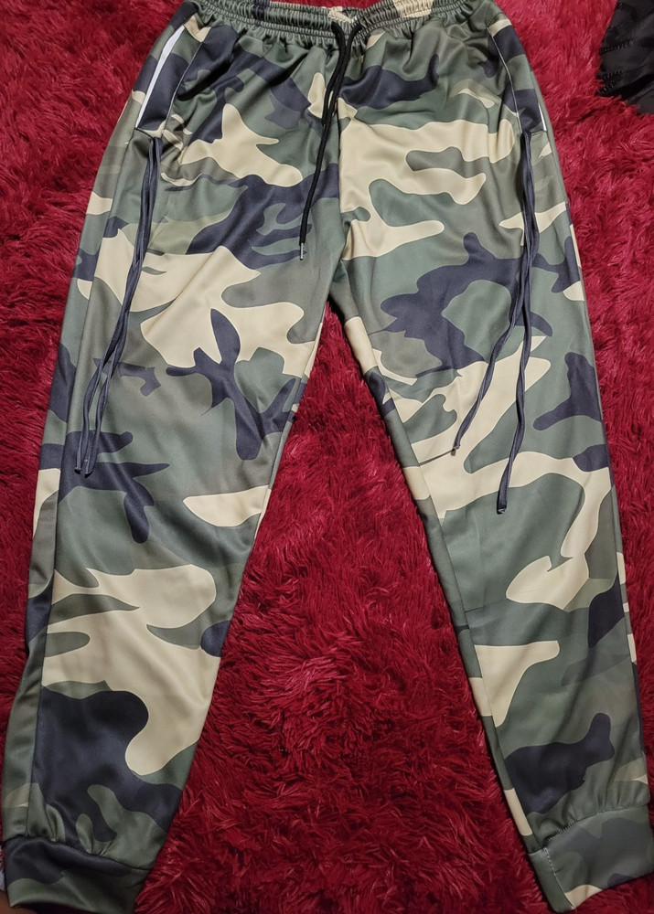 Men's Camouflage Jogger Athletic Pants Drawstring Tapered Leg L Green Black Bei…