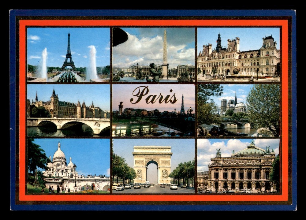 Postcard Paris Multiview Eiffel Tower, Place de la Concorde, The Seine, More