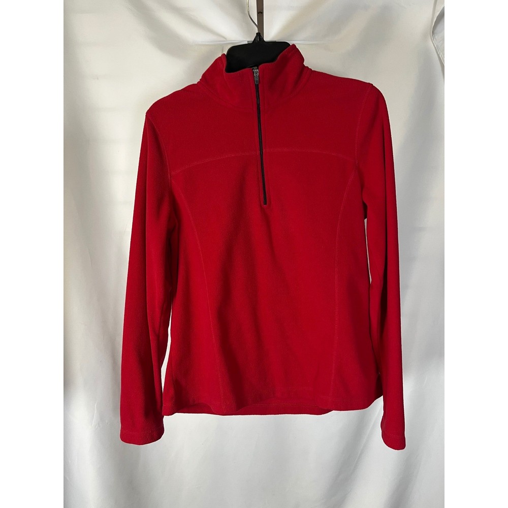 Danskin Now Red Fleece Quarter Zip Pullover Mock Neck Athletic Top Womens Large