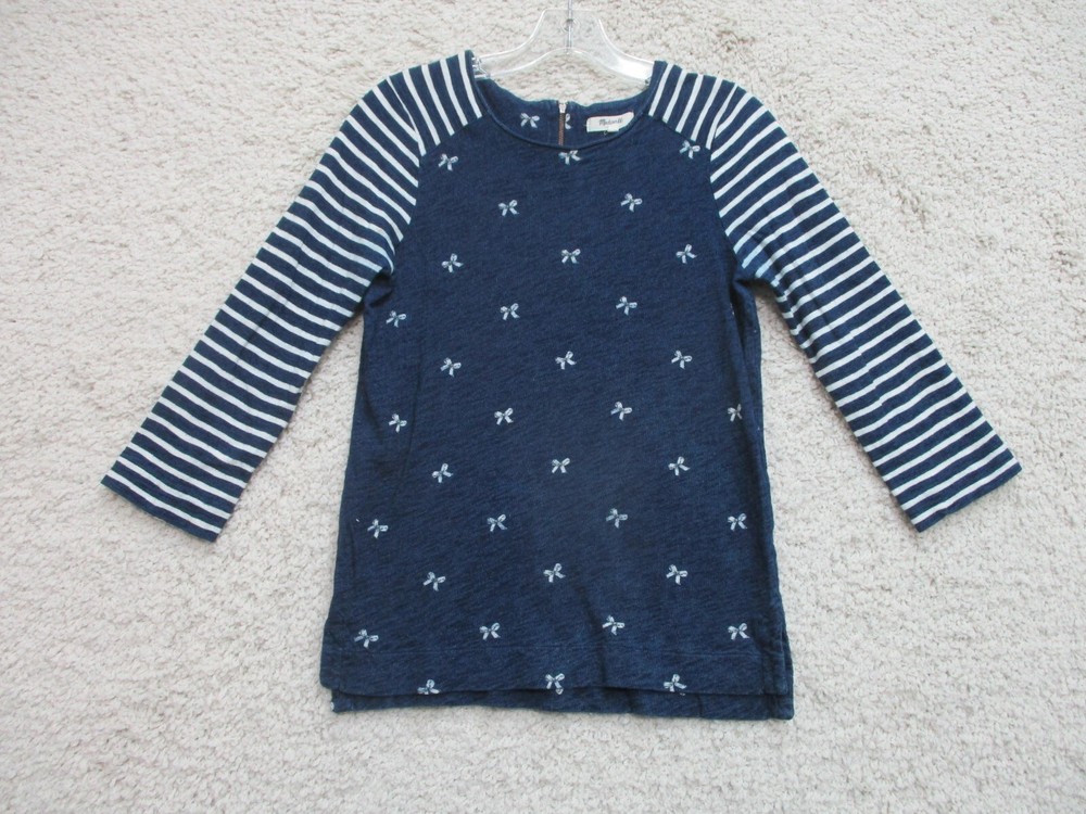 Madewell Blue Striped Long Sleeve Crew Neck Zip Back Womens Shirt Small