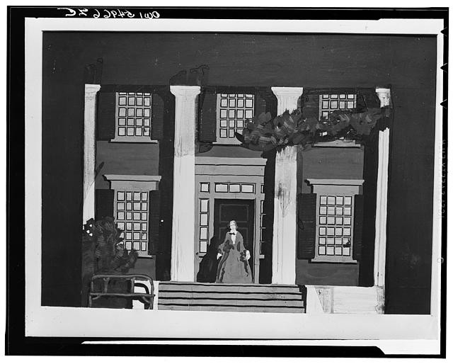 Photo:1940s Stage Set House Facade Woman on Porch Theater Scene