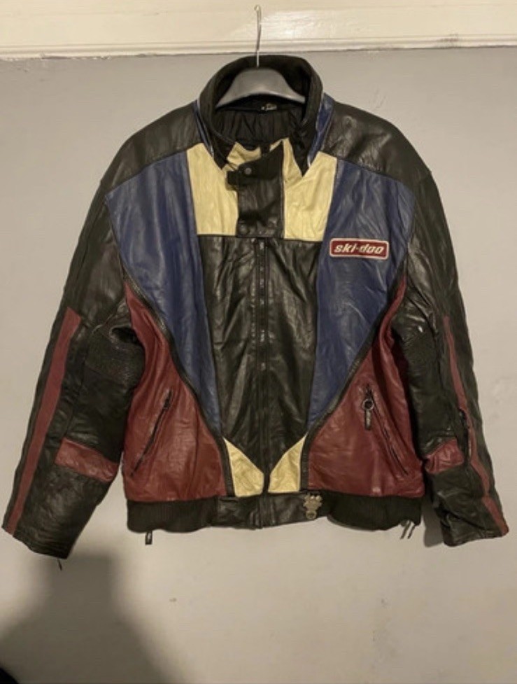Vintage Ski-doo Leather Snowmobile Racing Jacket Colourblock Men’s Size Large
