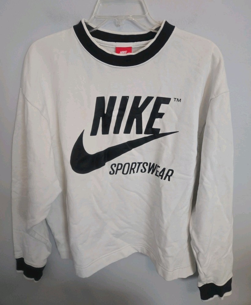 Nike Sportswear Women’s Small White Black Crewneck Sweatshirt Pullover Retro...