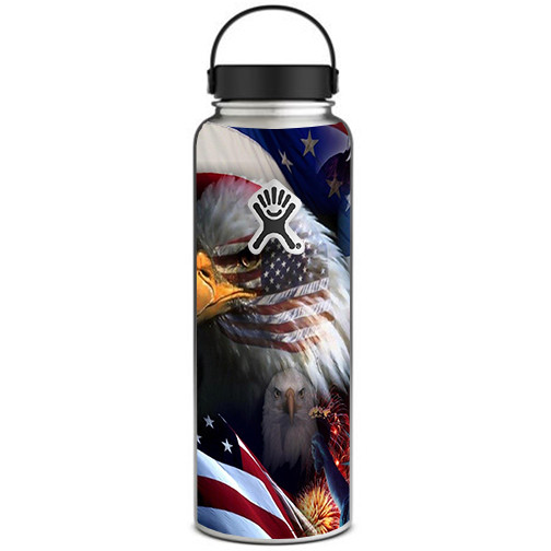 Skin Decal for Hydro Flask 40 oz Wide Mouth / USA Bald Eagle in Flag