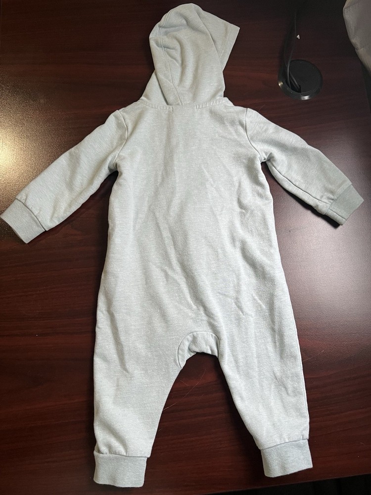 Nike Gray Hooded Zip Coverall One-Piece Cotton 9M Long Sleeve Logo