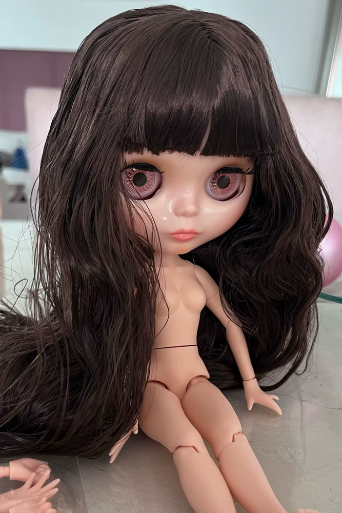 Blythe Doll Brown Hair Shiny Face Light Skin BJD 4 Color Eyes Collectible Puppet