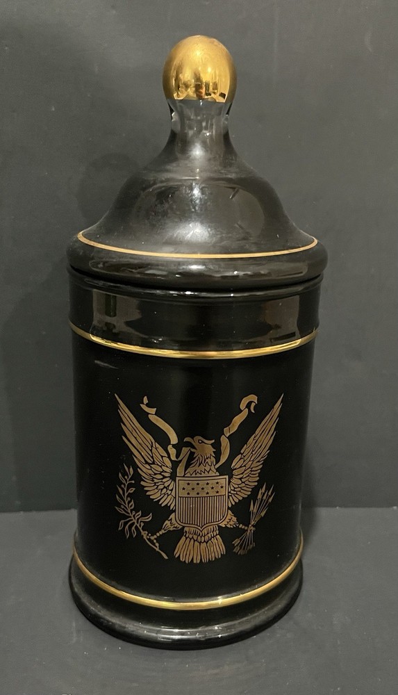 Vintage Black With Gold Decorative Canister Or Tole Tea Canister