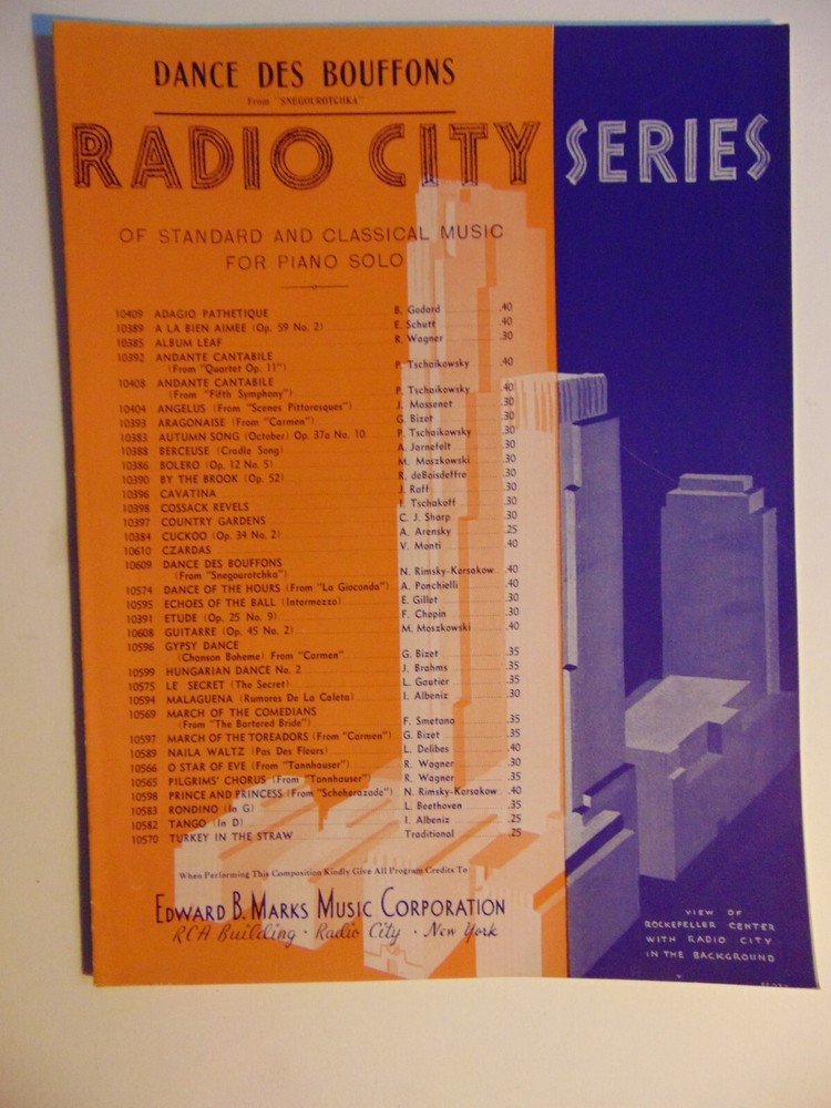 1937 DANCE DES BOUFFONS Radio City Series New York City vintage sheet music