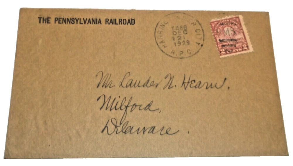1929 Prr Pennsylvania Railroad Harrington & Franklin City Rpo Company Envelope