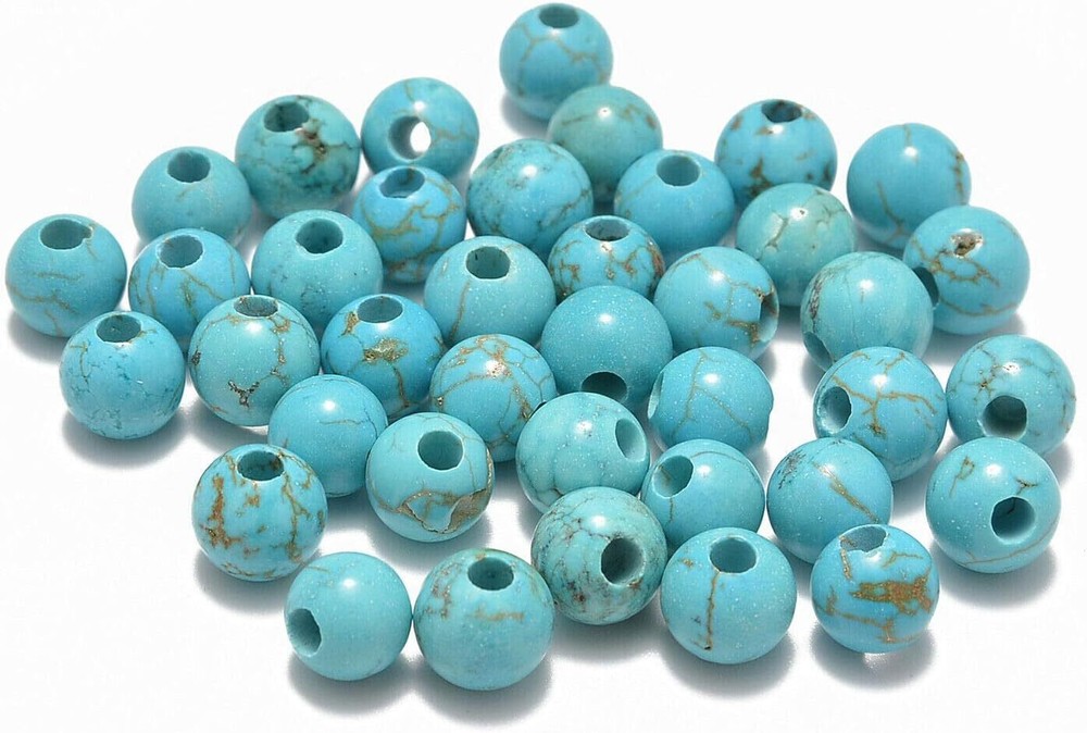 Natural Gemstone 8Mm round Loose Beads Big Hole 2.5Mm Sized 40Pcs (Blue Turquois