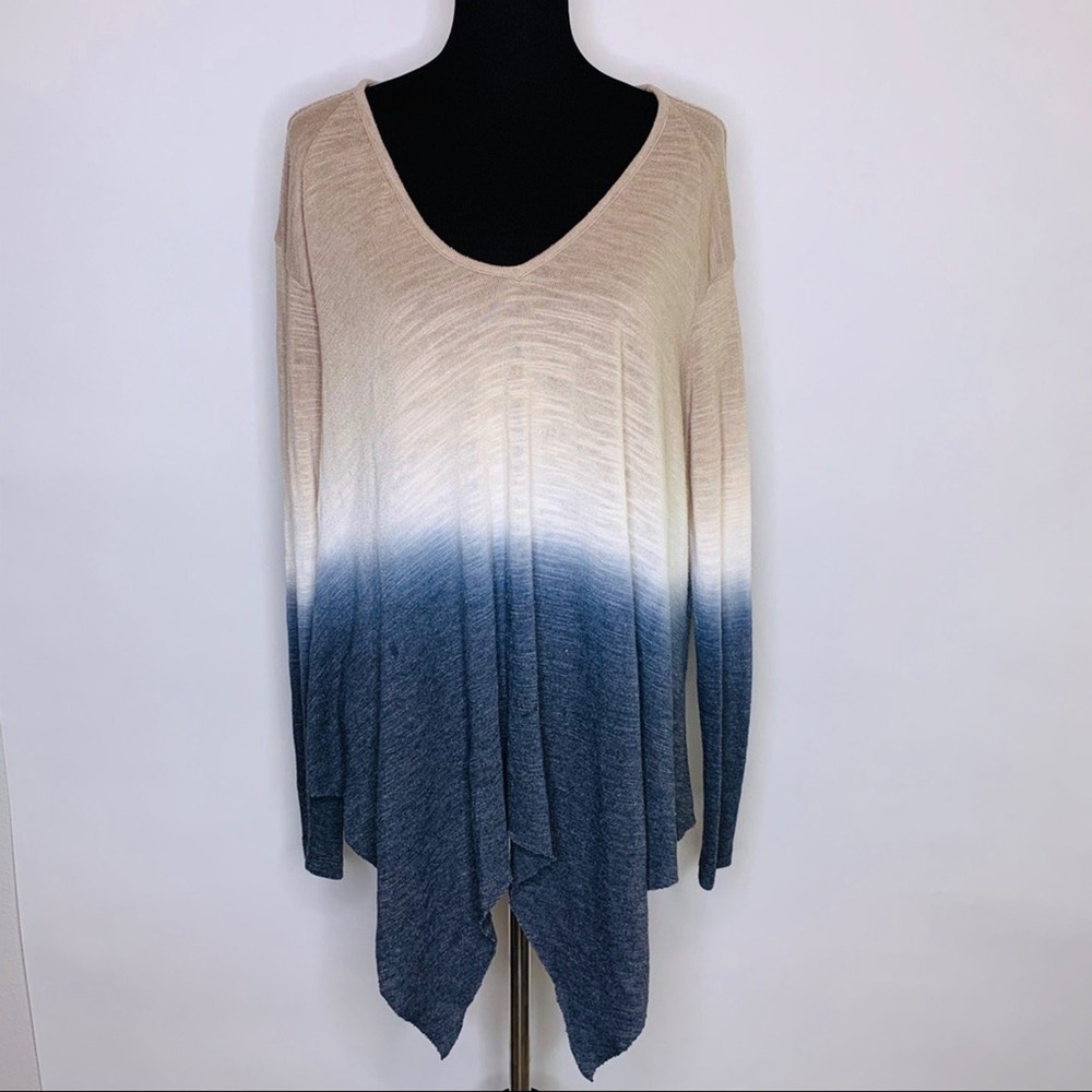 Young Fabulous Broke tan blue ombré tie dye asymmetrical knit tunic size Small